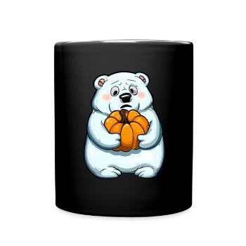 Polar bear with Halloween pumpkin in autumn - Full Colour Mug - black - Front