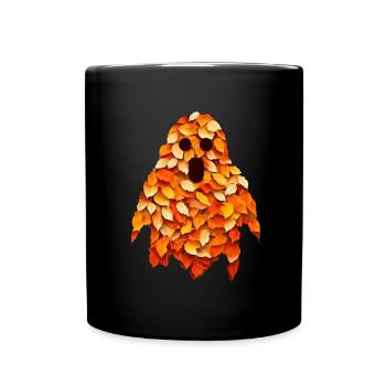 Autumn Halloween Ghost: Colorful Leaf Ghost - Full Colour Mug - black - Front