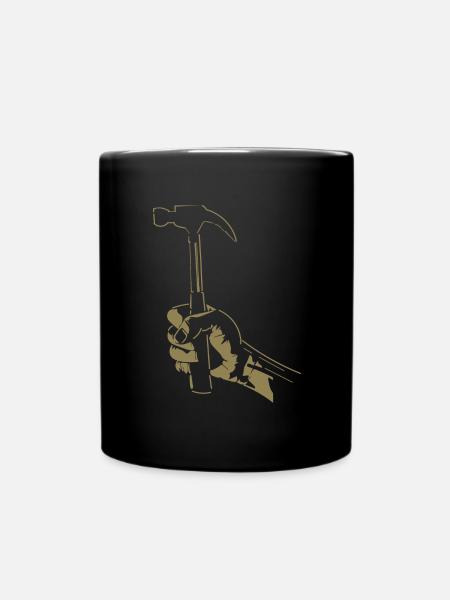 Charpentier à la main avec marteau Silhouette artisanat - Mug uni - noir