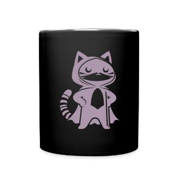 Superhero Cat Silhouette Cloak Minimalist - Full Colour Mug - black - Front