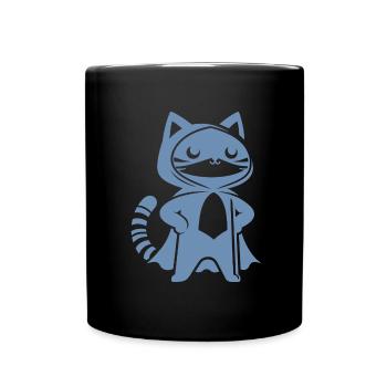 Superhero Cat Silhouette Cloak Minimalist - Full Colour Mug - black - Front