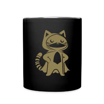 Superhero Cat Silhouette Cloak Minimalist - Full Colour Mug - black - Front