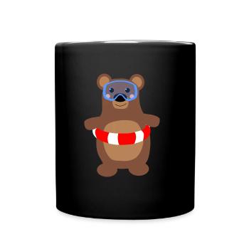 Teddybär Schwimmring Taucherbrille - Tasse einfarbig - Schwarz - Vorne