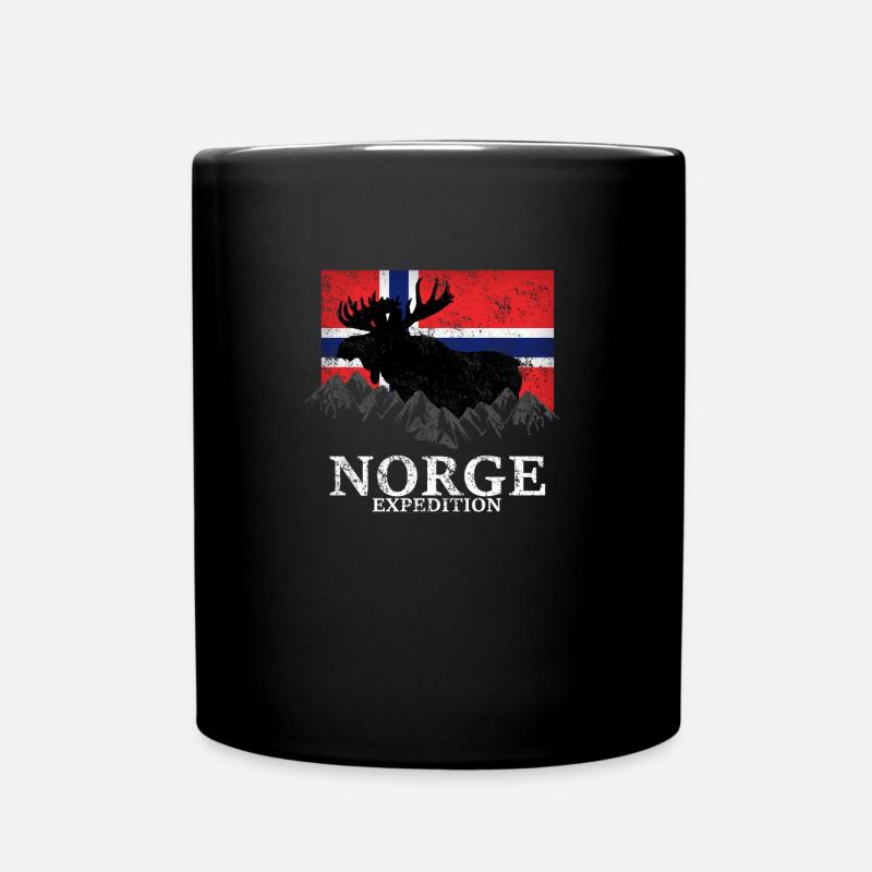 Norway Expedition flag moose mountains grunge - Full Colour Mug - black