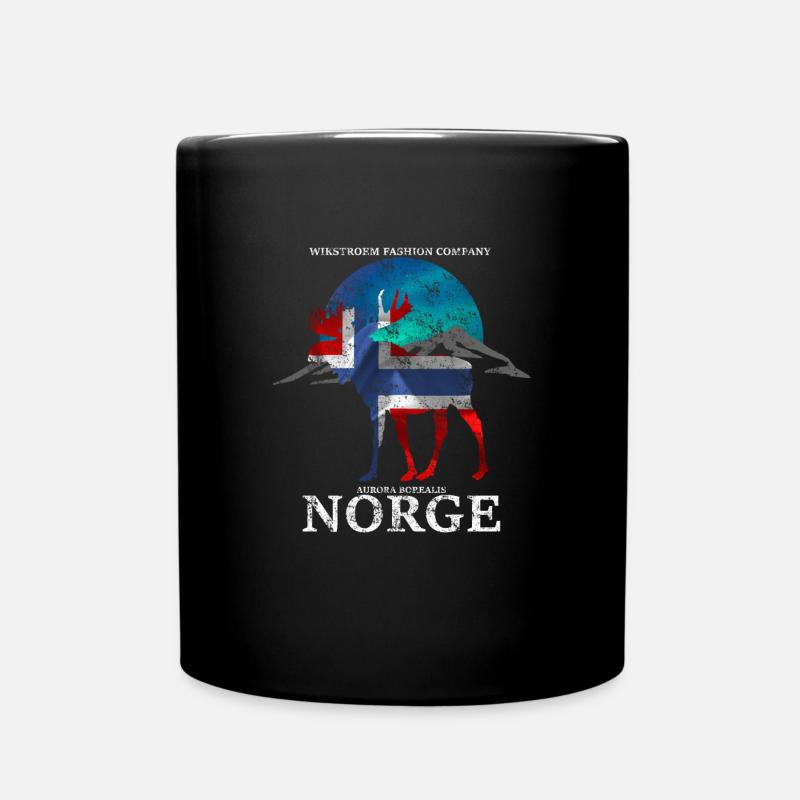 Wikstroem Norwegen Nordlicht Elch Berge Grunge - Tasse einfarbig - Schwarz