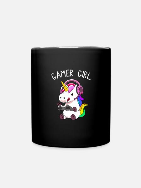 Gamer Girl Einhorn mit bunten Haaren - Tasse einfarbig - Schwarz