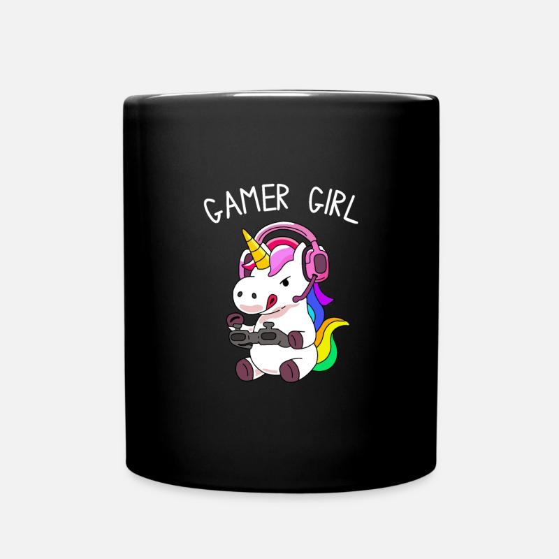 Gamer Girl Einhorn mit bunten Haaren - Tasse einfarbig - Schwarz