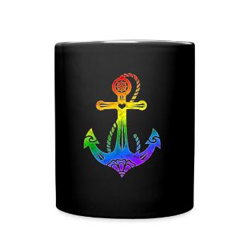 Rainbow Anchor Gay Pride, LGBT, LGBTQ, Rave, CSD - Full Colour Mug - black - Front