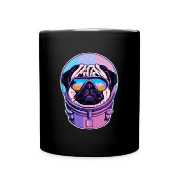 Pug 80s 90s Astronaut Dog Puppy - Full Colour Mug - black - Front