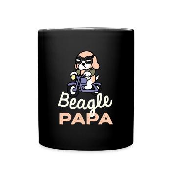 Beagle Papa Biker Hund Papa Geschenk Retro - Tasse einfarbig - Schwarz - Vorne
