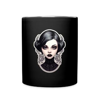 Goth Girl Gothic Ästhetik Frau hübsch Mystisch - Tasse einfarbig - Schwarz - Vorne