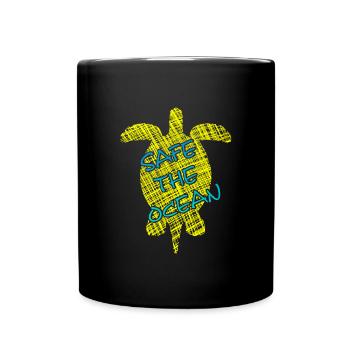 Save the Ocean, Turtle, Schildkröte - Tasse einfarbig - Schwarz - Vorne
