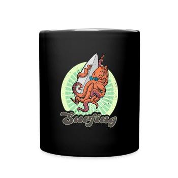 Surfbrett Oktopus Surfing Ozean Sommer Urlaub - Tasse einfarbig - Schwarz - Vorne