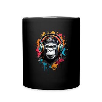 DJ Monkey: Musikmacher Affe mit Kopfhörer - Tasse einfarbig - Schwarz - Vorne
