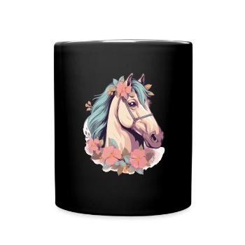 Horse Horse Head with Flowers - Full Colour Mug - black - Front