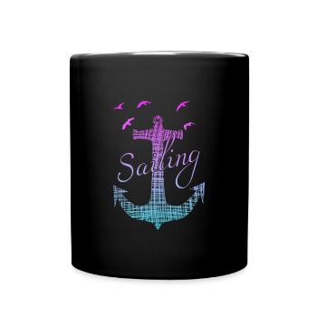 Anker Skipper Kapitän Segeln - Tasse einfarbig - Schwarz - Vorne