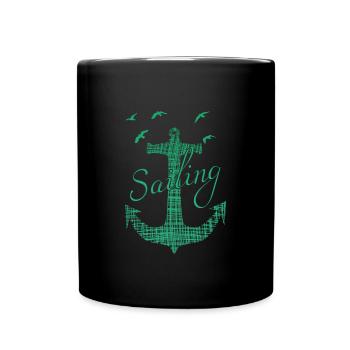 Sailing Captain Kapitän Anker Segeln - Tasse einfarbig - Schwarz - Vorne