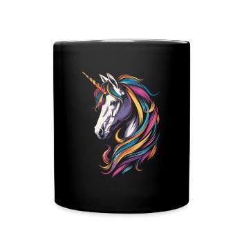 Buntes Einhorn - Tasse einfarbig - Schwarz - Vorne