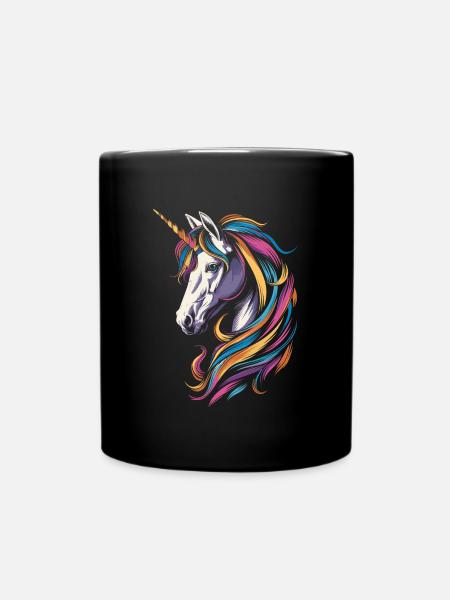 Buntes Einhorn - Tasse einfarbig - Schwarz
