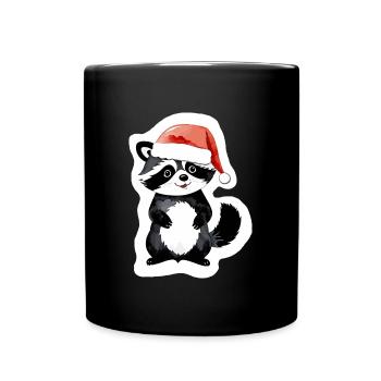 Raccoon Christmas Watercolors - Full Colour Mug - black - Front