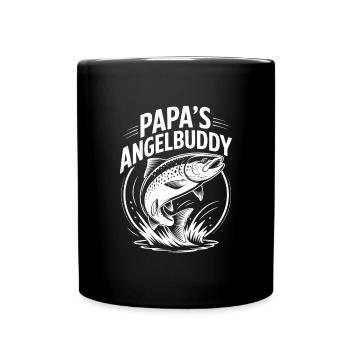 Angeln mit Papa springende Forelle - Tasse einfarbig - Schwarz - Vorne