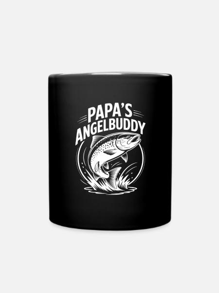Angeln mit Papa springende Forelle - Tasse einfarbig - Schwarz