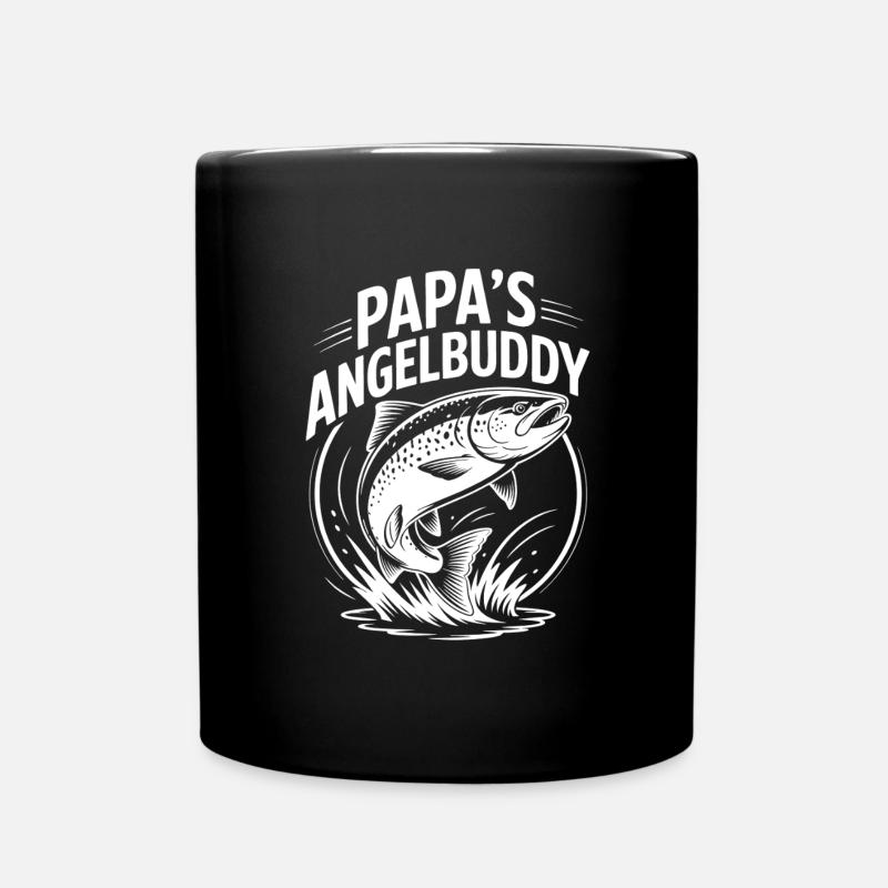 Angeln mit Papa springende Forelle - Tasse einfarbig - Schwarz