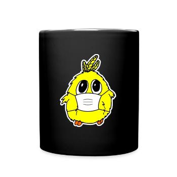 Chicken süßes Küken mit Mundschutz Maske Cutie - Tasse einfarbig - Schwarz - Vorne