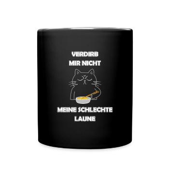 Katze Spruch - Tasse einfarbig - Schwarz - Vorne