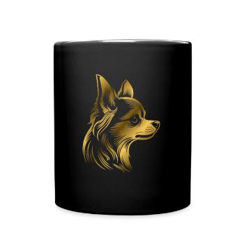 Chihuahua, long hair, dog head, drawing gold - Full Colour Mug - black - Front
