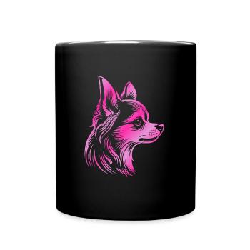 Chihuahua, longhair, dog head, drawing pink - Full Colour Mug - black - Front