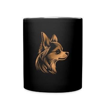 Chihuahua, longhair, dog head, drawing bronze - Full Colour Mug - black - Front