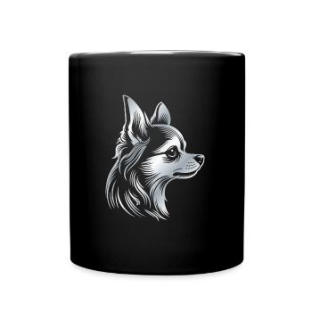 Chihuahua, long hair, dog head, drawing silver - Full Colour Mug - black - Front
