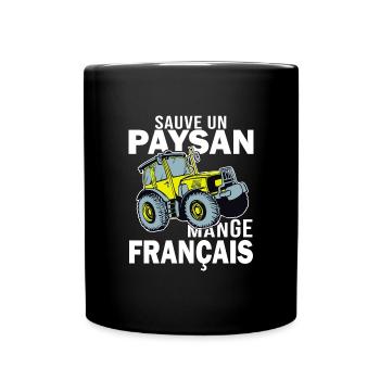 paysan en colere mange francais agriculteur - Mug uni - noir - Devant