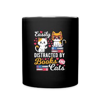 Easily Distracted By Books and Cats - Katzen - Full Colour Mug - black - Front