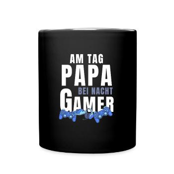 Papa am Tag Gamer bei Nacht Gaming Geschenk - Tasse einfarbig - Schwarz - Vorne