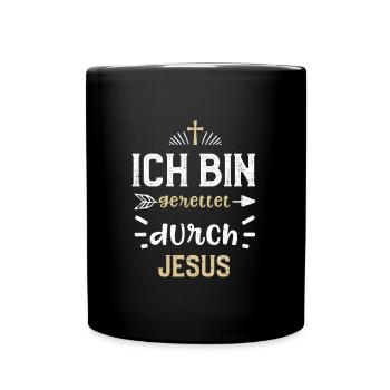 Ich bin gerettet durch Jesus - Tasse einfarbig - Schwarz - Vorne