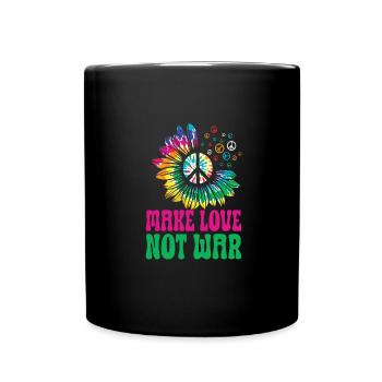 Hippie Peace Zeichen Frieden Blumen Blumenkind - Tasse einfarbig - Schwarz - Vorne