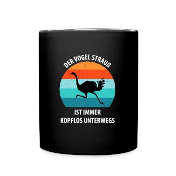 Strauß Ostrich Vogel Strauß Ornithologie - Tasse einfarbig - Schwarz - Vorne