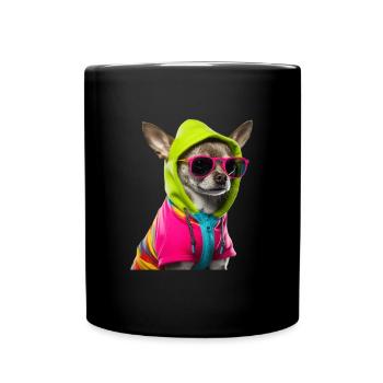 Chihuahua dog with sunglasses - Full Colour Mug - black - Front