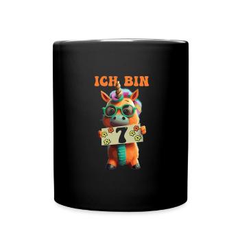 7. Geburtstag - Tasse einfarbig - Schwarz - Vorne