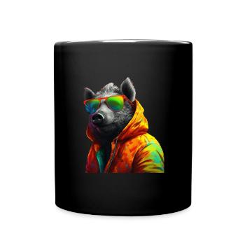 Wild boar with sunglasses Colorful Cool forest animals - Full Colour Mug - black - Front