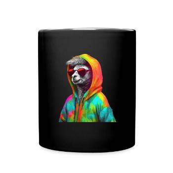 Llama with Sunglasses Colorful Cool Alpaca Llama - Full Colour Mug - black - Front