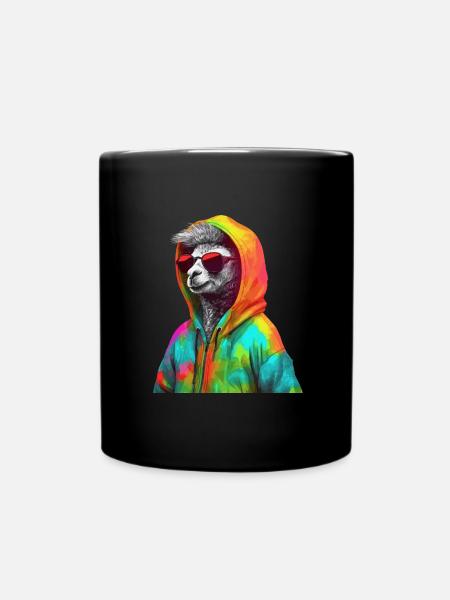 Lama mit Sonnenbrille Bunt Coole Alpaka Llama - Tasse einfarbig - Schwarz