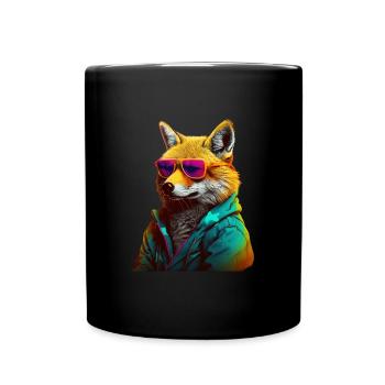 Fuchs mit Sonnenbrille Bunt Coole Füchse Waldtier - Tasse einfarbig - Schwarz - Vorne