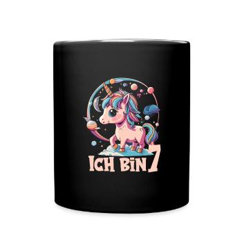 7. Geburtstag - Tasse einfarbig - Schwarz - Vorne