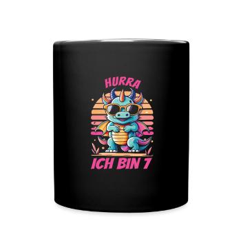 7. Geburtstag - Tasse einfarbig - Schwarz - Vorne