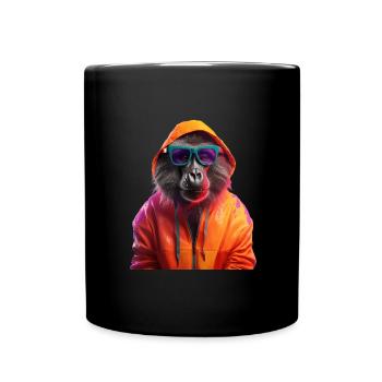 Baboon with Sunglasses Colorful Cool Monkey Baboons - Full Colour Mug - black - Front