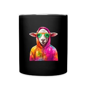 Schaf mit Sonnenbrille Bunt Coole Schaf Waldtier - Tasse einfarbig - Schwarz - Vorne