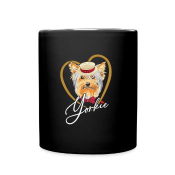 Lustiger frecher Yorkie mit Hut im Herz - Tasse einfarbig - Schwarz - Vorne